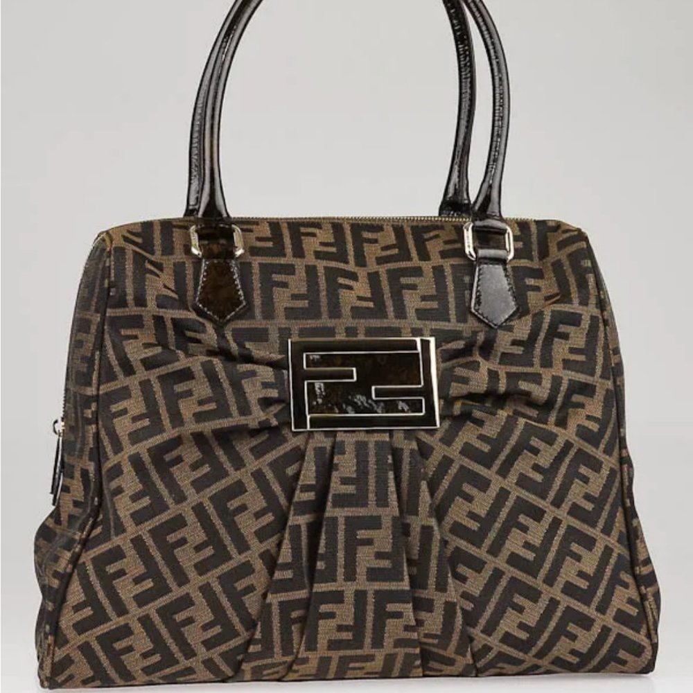 💕FENDI Tobacco Zucca Print Canvas Mia Large Tote Bag w/Dust Bag and Auth Card💕
